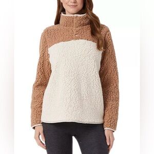 32 Degrees Heat Sherpa Pullover in Khaki Colorblock - Size XS NWT